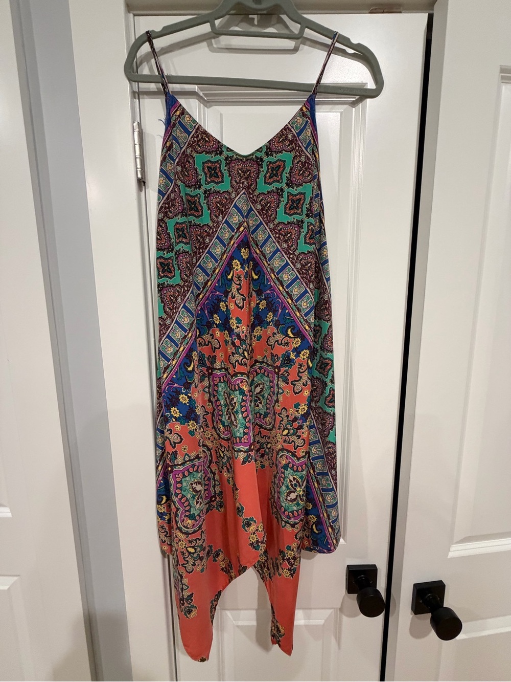 Design Lab Lord & Taylor Coral Multi-Print Asymmetrical Slip Dress